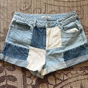 PacSun Patchwork Jean Shorts - Blue and White Size 29